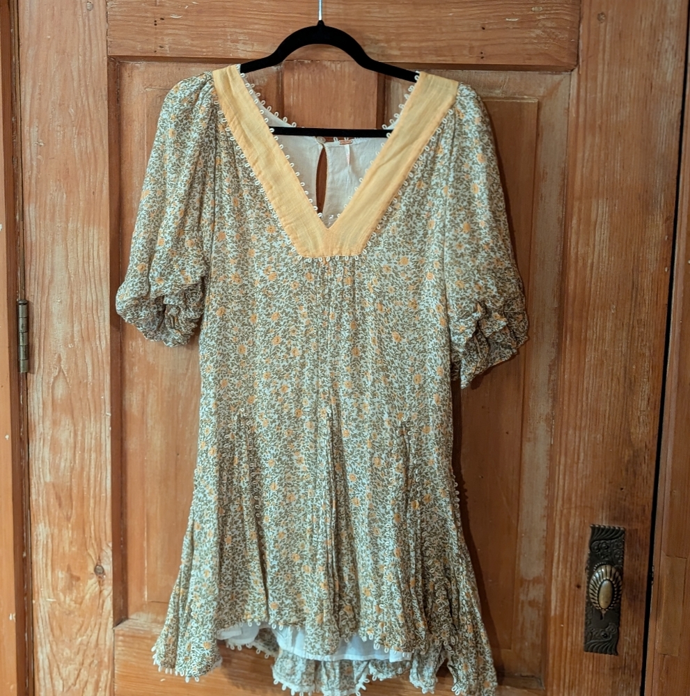 Free People Yellow and Cream Floral Mini Dress